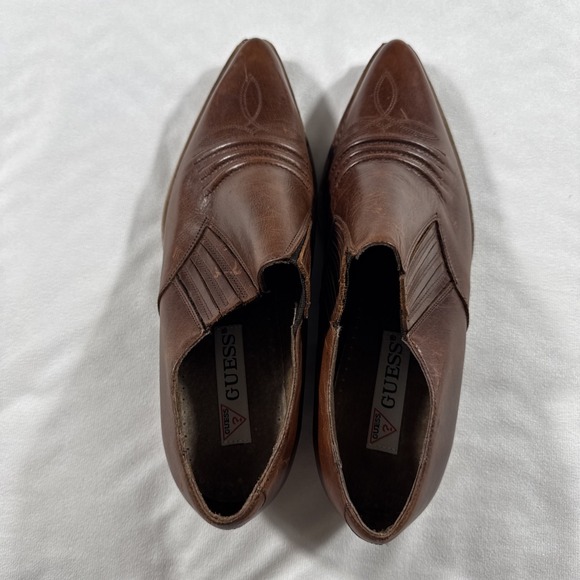 GUESS Vintage 80s 90s Western Booties Low Cut Boots Brown Leather Spain Women 10 - Picture 3 of 9